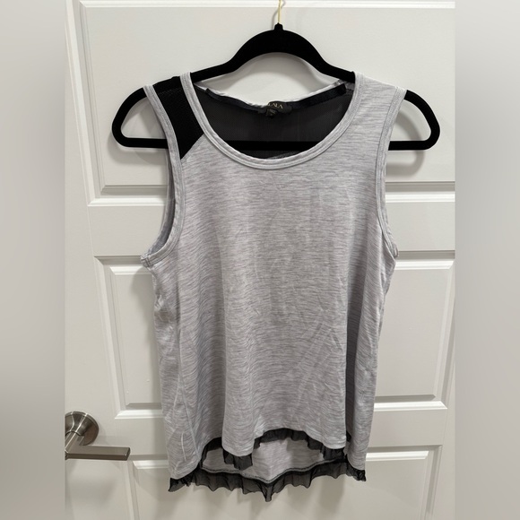 Alala Gray and Black Mesh Underlay Workout Tank Top - Picture 1 of 4